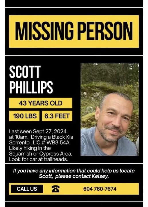 Scott Phillips Vancouver, BC, missing 43-year-old man last seen September 27, help locate